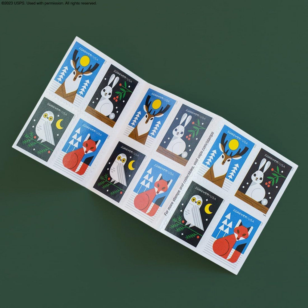 2023 Winter Woodland Animals Forever Postage Stamps (a Deer. Fox. Rabbit. and Owl